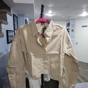 Tan & white striped blouse